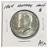 1964 Kennedy Silver Half Dollar, AU, US 90%