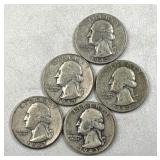 (5) 1943 US Washington Quarters, 90% Silver