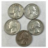 (5) 1961-D US Washington Quarters, 90% Silver