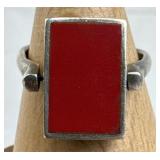 925 Silver Red Stone/Openwork Filigree Flip Ring