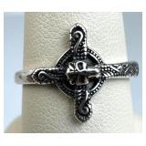 925 Silver Sideways Cross and Skull Ring