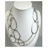 925 Silver Long Irregular Hammered Oval Link Neckl
