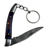 Damascus Steel Folding Blade Keychain Knife