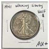 1941 Walking Liberty Silver Half Dollar, AU+