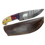 Damascus Steel Fixed Blade Knife w/ Sheath