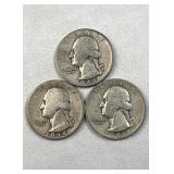 (3) 1944-P,D,S Washington Quarters, 90% Silver