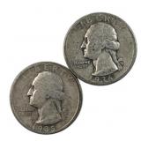 (2) 1935 & 1936 US Washington Quarters, 90% Silver