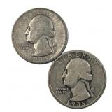 (2) 1934 & 1935 US Washington Quarters, 90% Silver