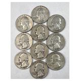(10) 1942-46 US Washington Quarters, 90% Silver