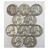 (10) 1950s-60s Washington Quarters, 90% Silver