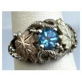 925 Silver Tri-Color Vintage Swiss Blue Topaz Ring