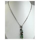 925 Silver Dangling Cluster Blue & Green Bead Neck