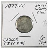 1877-CC Seated Liberty Silver Dime, Carson City