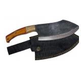 Lg Handmade Steel Cleaver Blade Knife w/ Sheath