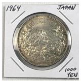 1964 Japan 1000 Yen Tokyo Olympics .925 Silver AU+