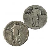 (2) No-Date Standing Liberty Silver Quarters