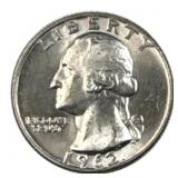 1962-D Washington Silver Quarter, UNC, US 90%