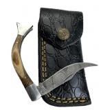 Damascus Steel Folding Blade Knife w/ Sheath