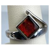 925 Silver Square-Cut Ammolite Split Bypass Ring