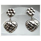 925 Silver Vtg Quilted Puffy Heart Dangling Post E