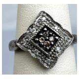 925 Silver Champagne & White Diamond Geometric Rin