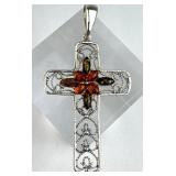925 Silver Filigree Amber Cross Pendant