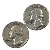 (2) 1957-P&D US Washington Quarters, 90% Silver