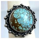 925 Silver Vintage Navajo Number 8 Turquoise Ring