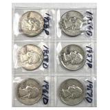 (6) 1956-61 US Washington Quarters, 90% Silver