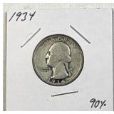 1934 US Washington Quarter, 90% Silver