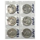 (6) 1947-48 US Washington Quarters, 90% Silver