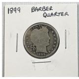 1899 Barber Silver Quarter, US 90% Coin