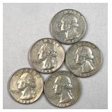 (5) 1963-P US Washington Quarters, 90% Silver