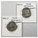 (2) 1954-D & 1959-D Washington Silver Quarters