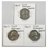 (3) 1964-D Washington Silver Quarters, US 90%