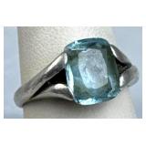 925 Silver Vtg. Solitaire Cushion-Cut Sky Blue Top