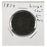 1834 Coronet Head Large Cent, Holed, US Coin