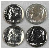 (4) 1958-62 Roosevelt Silver Proof Dimes, US 90%