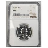 1961 Washington Silver Quarter NGC PF67, US 90%