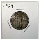 1929 Standing Liberty Silver Quarter, 25c US 90%