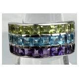 925 Silver Multi-Row Channel-Set Gemstone Band Rin