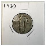 1930 Standing Liberty Silver Quarter, 25c US 90%