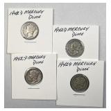 (4) 1942-D Mercury Silver Dimes, US 90% Coins