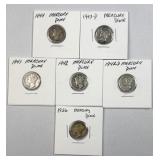 (6) 1926-1943 Mercury Silver Dimes, US 90%