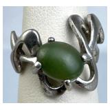 925 Silver Vtg Oval Green Aventurine Ribbon-Style