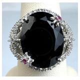 925 Silver Black Tourmaline Gem w/ Pink&White Topa