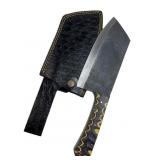 Lg Handmade Steel Cleaver Blade Knife w/ Sheath