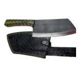 Lg Handmade Steel Cleaver Blade Knife w/ Sheath
