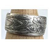 925 Silver Art Nouveau Floral Engraved Band Ring