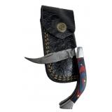 Damascus Steel Folding Blade Knife w/ Sheath